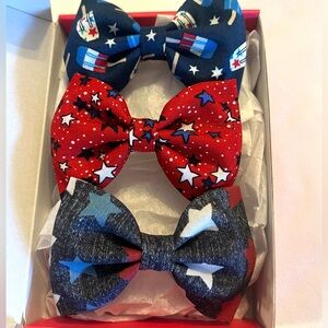Set of 3 Hair Bows Girls Accessories Clips Fabric Toddlers July 4th Independence